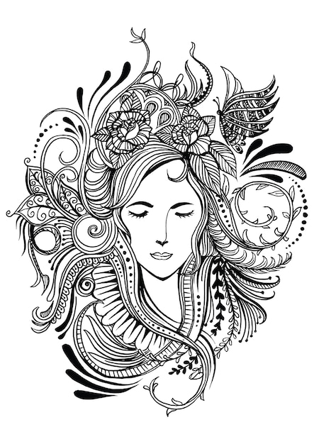 Premium Vector | Woman's face in a frame of flowers