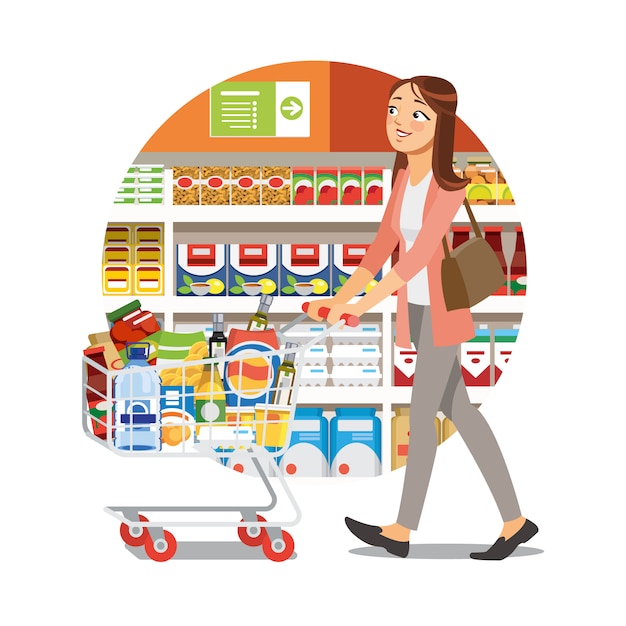Download Premium Vector | Woman shopping in grocery shop cartoon vector icon