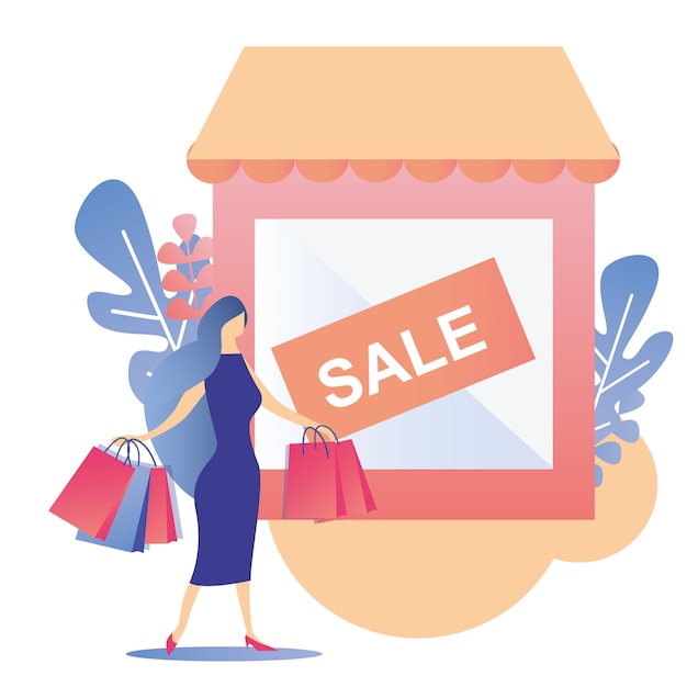 Premium Vector | Woman shopping sale proposition promotion