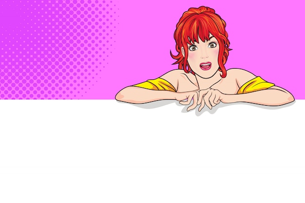 Woman showing okay gesture action with background pop art comics style. Premium Vector