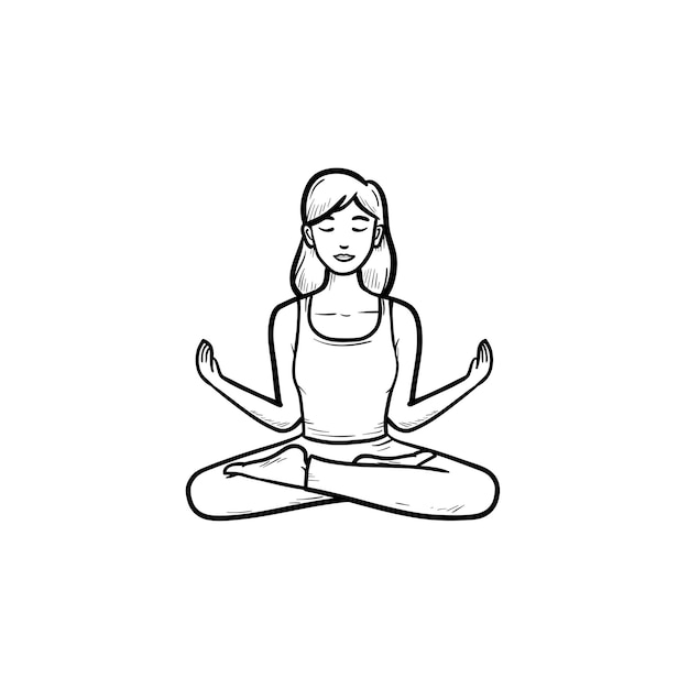 Premium Vector | Woman sitting in yoga lotus pose hand drawn outline ...