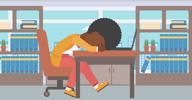 Woman Sleeping On Workplace Vector Premium Download