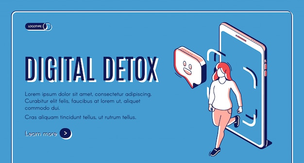 Woman step out mobile phone screen banner Free Vector