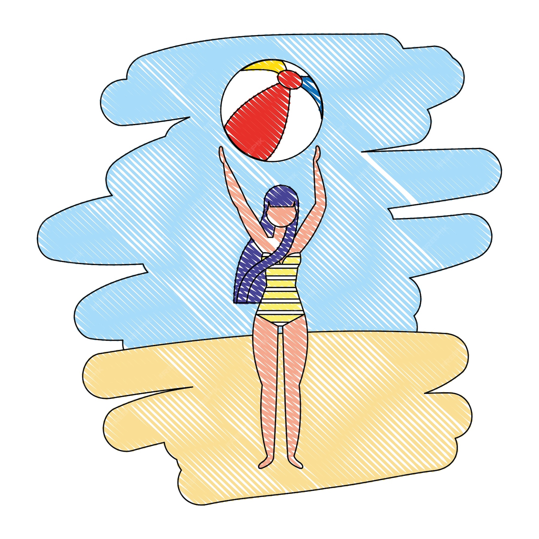 Premium Vector | Woman in swimsuit holding beach ball