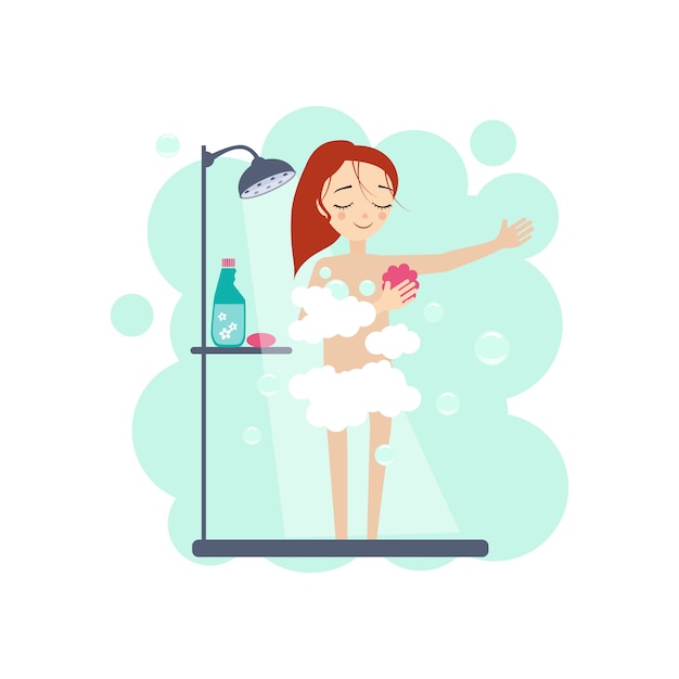 Premium Vector | Woman taking a shower.