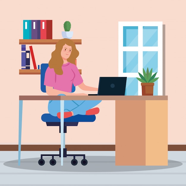 Premium Vector | Woman telecommuting in living room