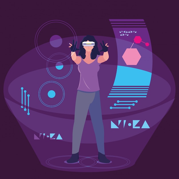 Woman using technology of augmented reality Premium Vector