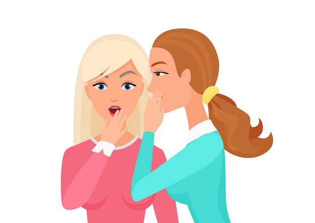 Premium Vector | Woman whispering gossip, surprised, says rumors to ...