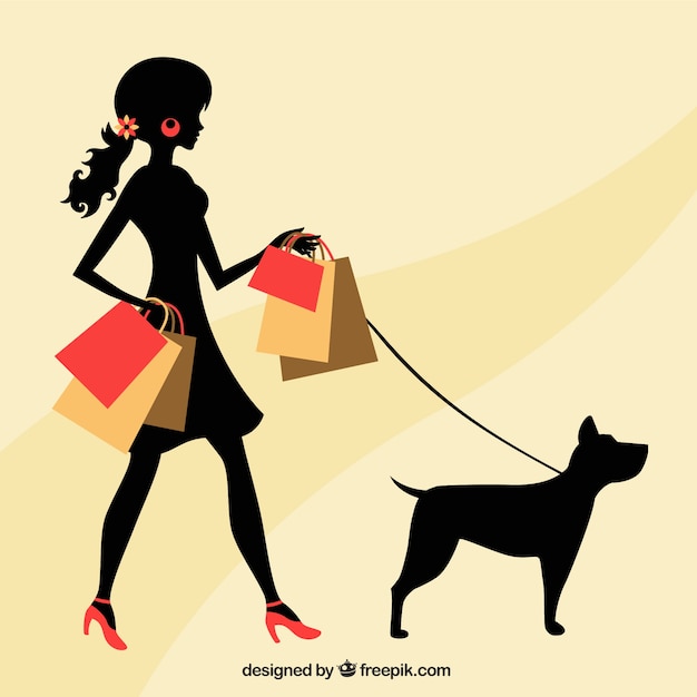 Woman with a dog and shopping bags