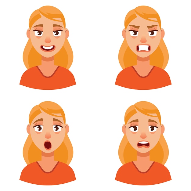 Premium Vector | Woman with different emotions. female portrait in ...