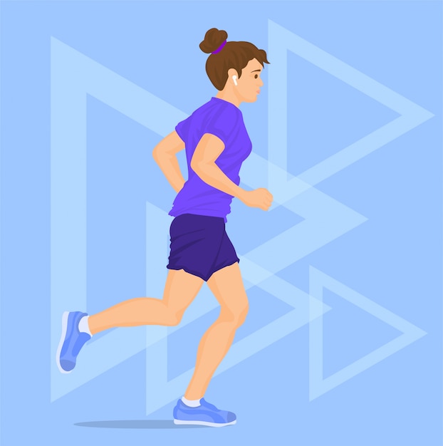 Woman with earphones while running | Premium Vector