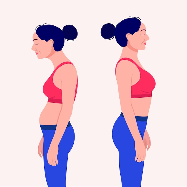 Premium Vector | Woman with impaired posture position defect scoliosis ...