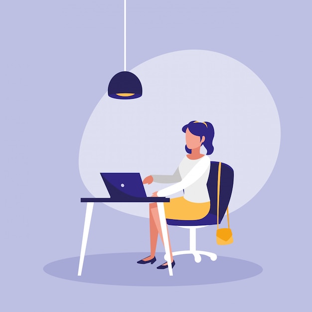 Premium Vector | Woman with laptop in workplace character