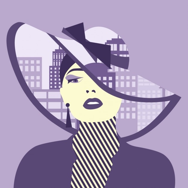 Download Free Vector | Woman with pamela hat purple illustration