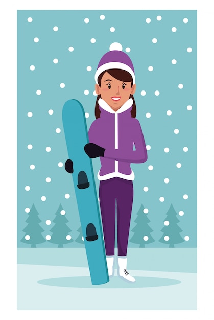 Premium Vector | Woman with snowboard