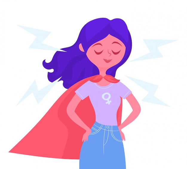 Woman With Superhero Cape Premium Vector