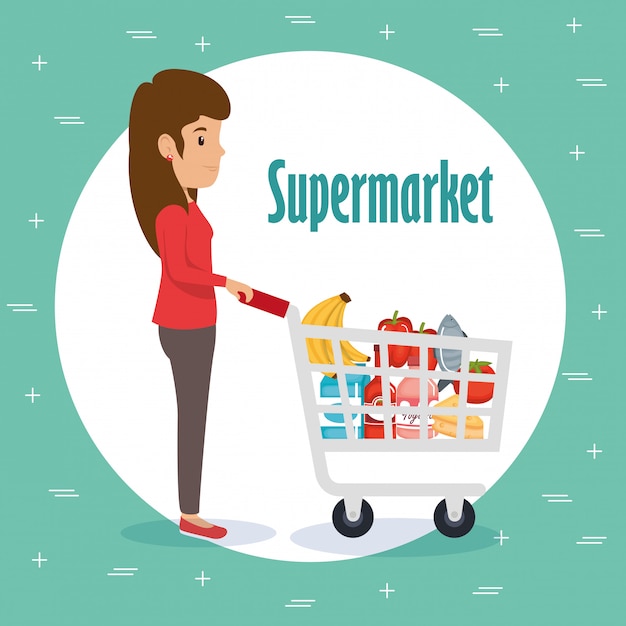 Woman with supermarket groceries Free Vector