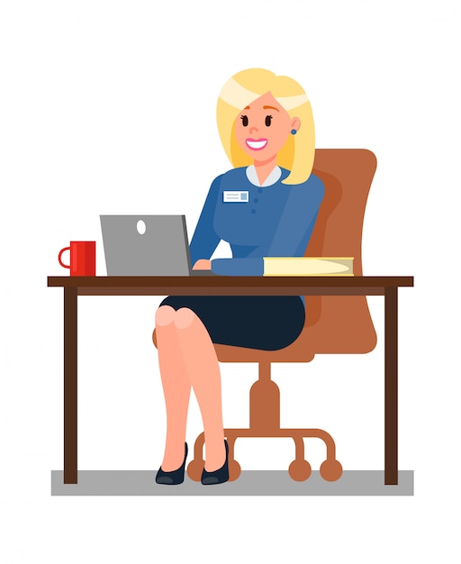 Woman Working In Office Flat Vector Illustration | Premium Vector