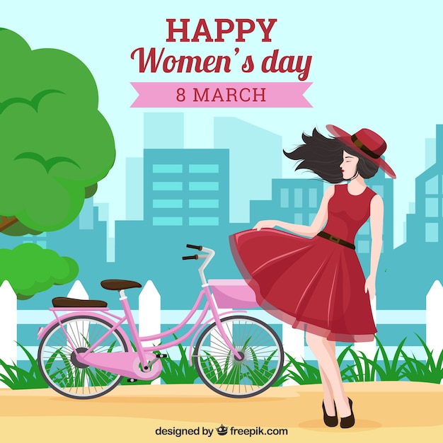 Womans day background with woman in park