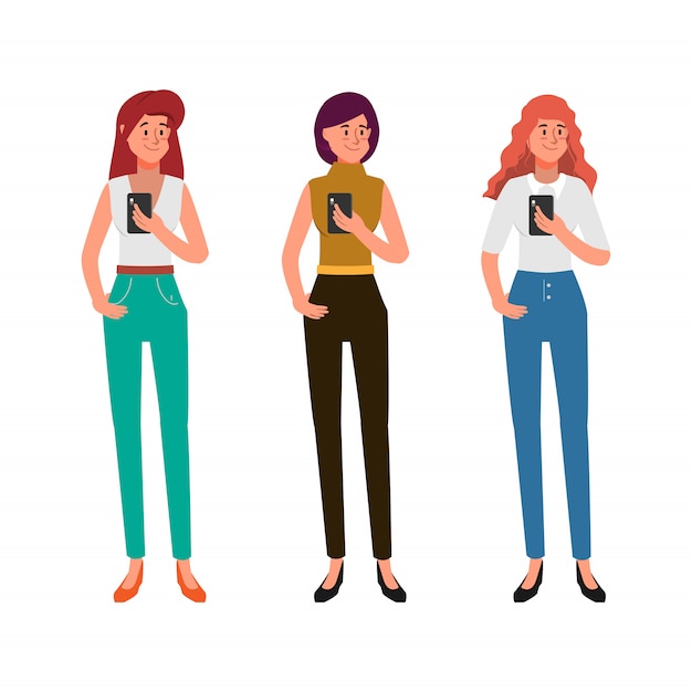 Women are using mobile phone for social media network communication . Premium Vector