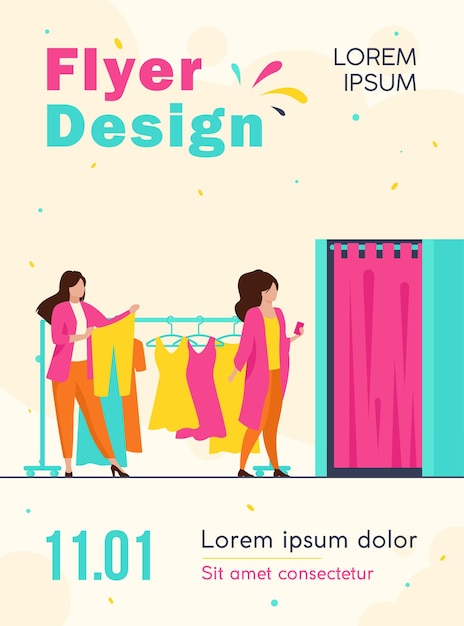 Free Vector | Women buying clothes in apparel store flyer template