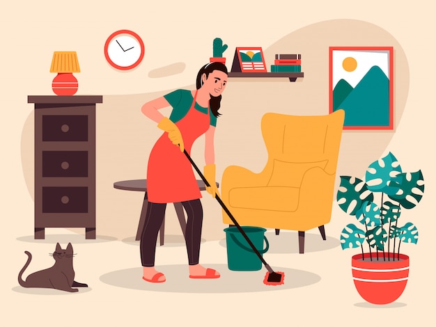 Premium Vector Women Cleaning House Illustration 