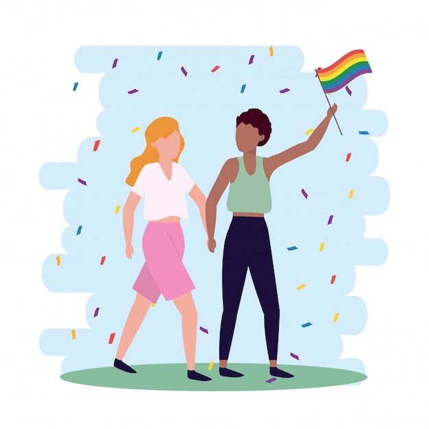 Premium Vector Women Couple With Rainbow Flag To Lgbt Freedom 5590