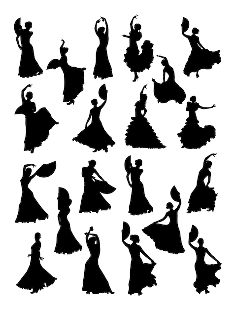 女性のフラメンコシルエットのダンス プレミアムベクター