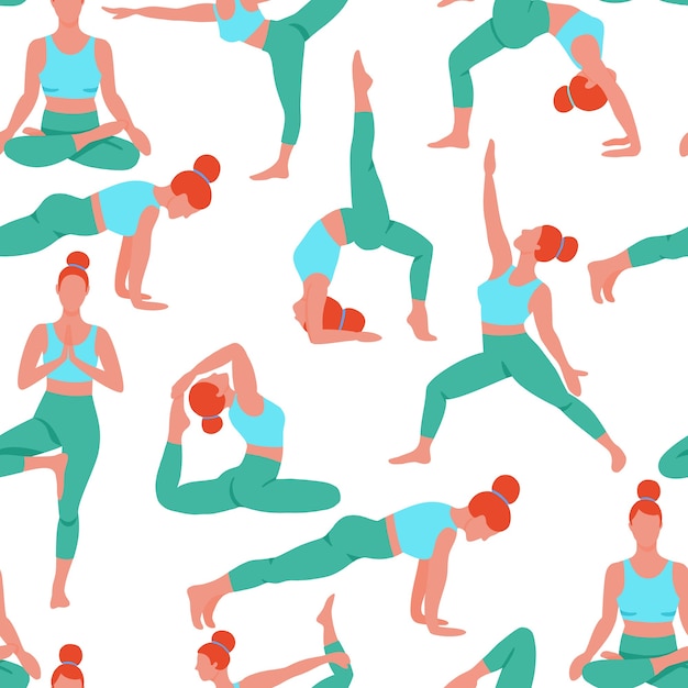 Premium Vector Women Exercising Yoga Flat Seamless Pattern Do Yoga Meditation Practice Cartoon