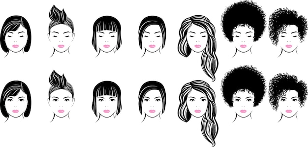 Download Women face template with hairstyles Vector | Premium Download