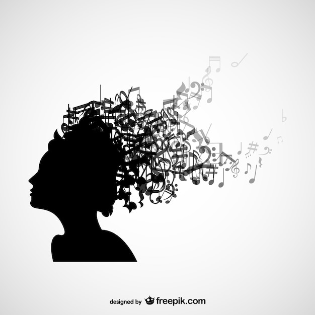Download Free Vector | Women head silhouette with music notes in her hair