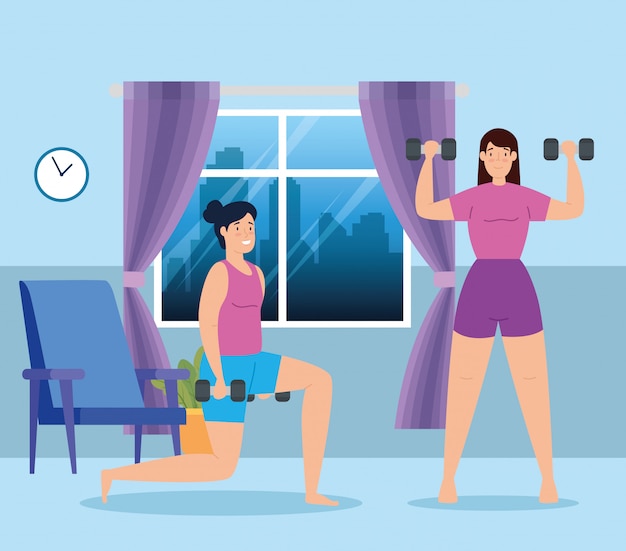 Download Women lifting weights in the house vector illustration design | Free Vector