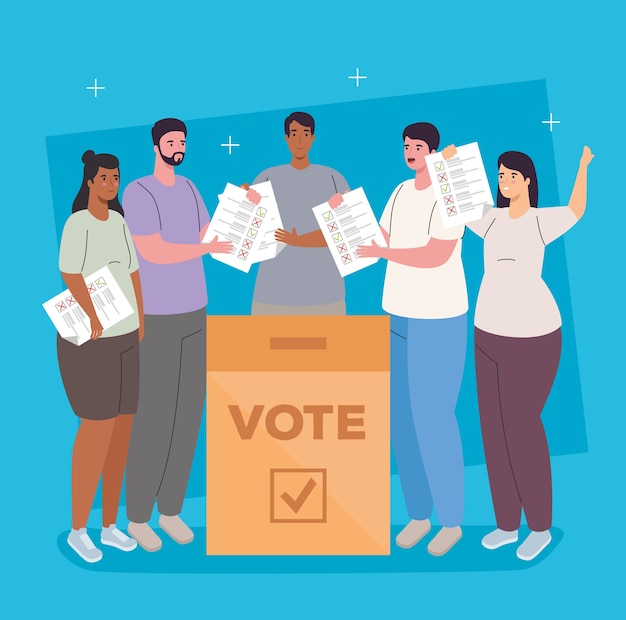 Premium Vector Women And Men Cartoons With Vote Box Design Vote Elections Day And Government