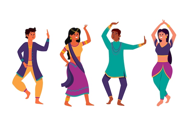 Free Vector | Women and men dancing bollywood style