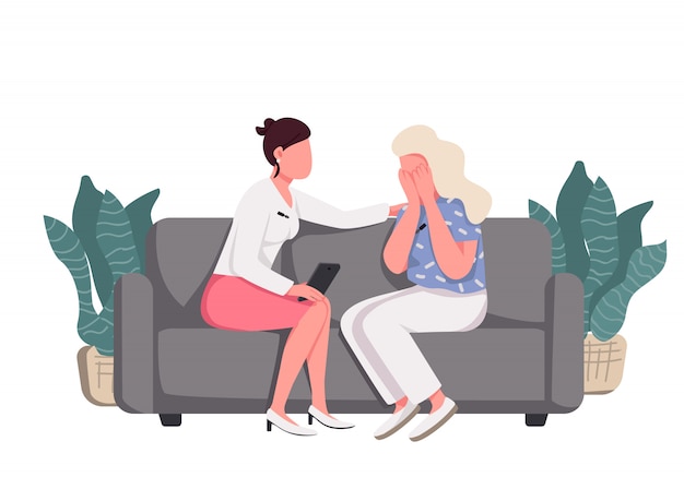 Premium Vector | Women sitting on couch flat color vector faceless  characters. talk show, psychologist counseling isolated cartoon  illustration for web graphic design and animation. lady comforting crying  friend