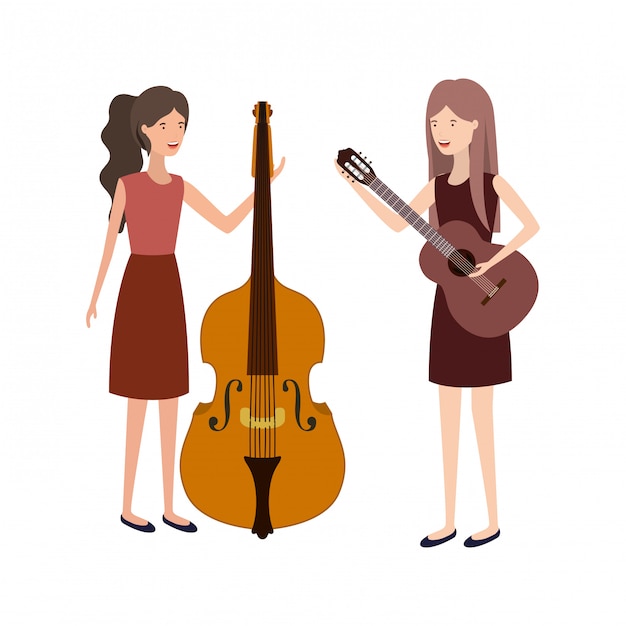 Premium Vector | Women with musical instruments character