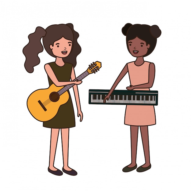 Premium Vector | Women with musical instruments character