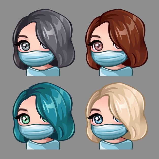 Women with short hair in medical mask | Premium Vector