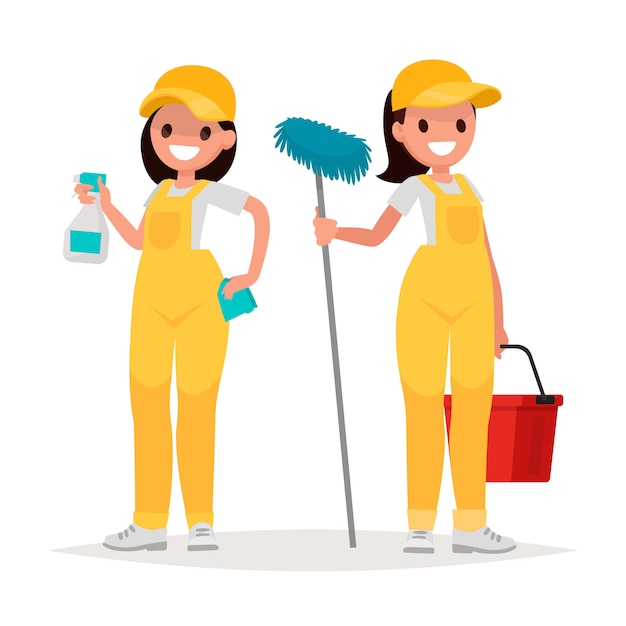 Premium Vector | Women workers of cleaning company on a white background. vector illustration in a flat style