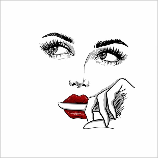 Wondering face with finger in the lips Premium Vector