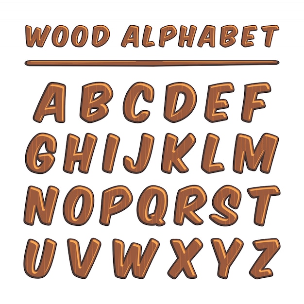 木製アルファベット木製タイポグラフィ文字フォント プレミアムベクター