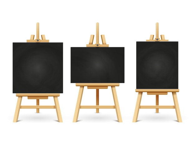 Wood chalk easels or painting art boards isolated on white Premium Vector