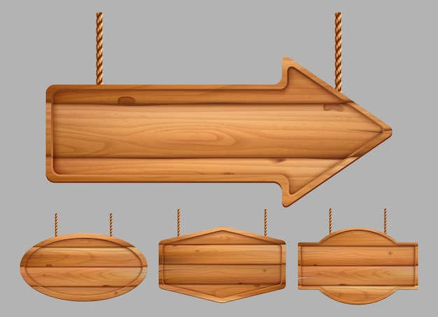 木製のバナー 木製テンプレートのリアルな広告看板ヴィンテージテクスチャ 木枠の質感 木の板のイラスト プレミアムベクター