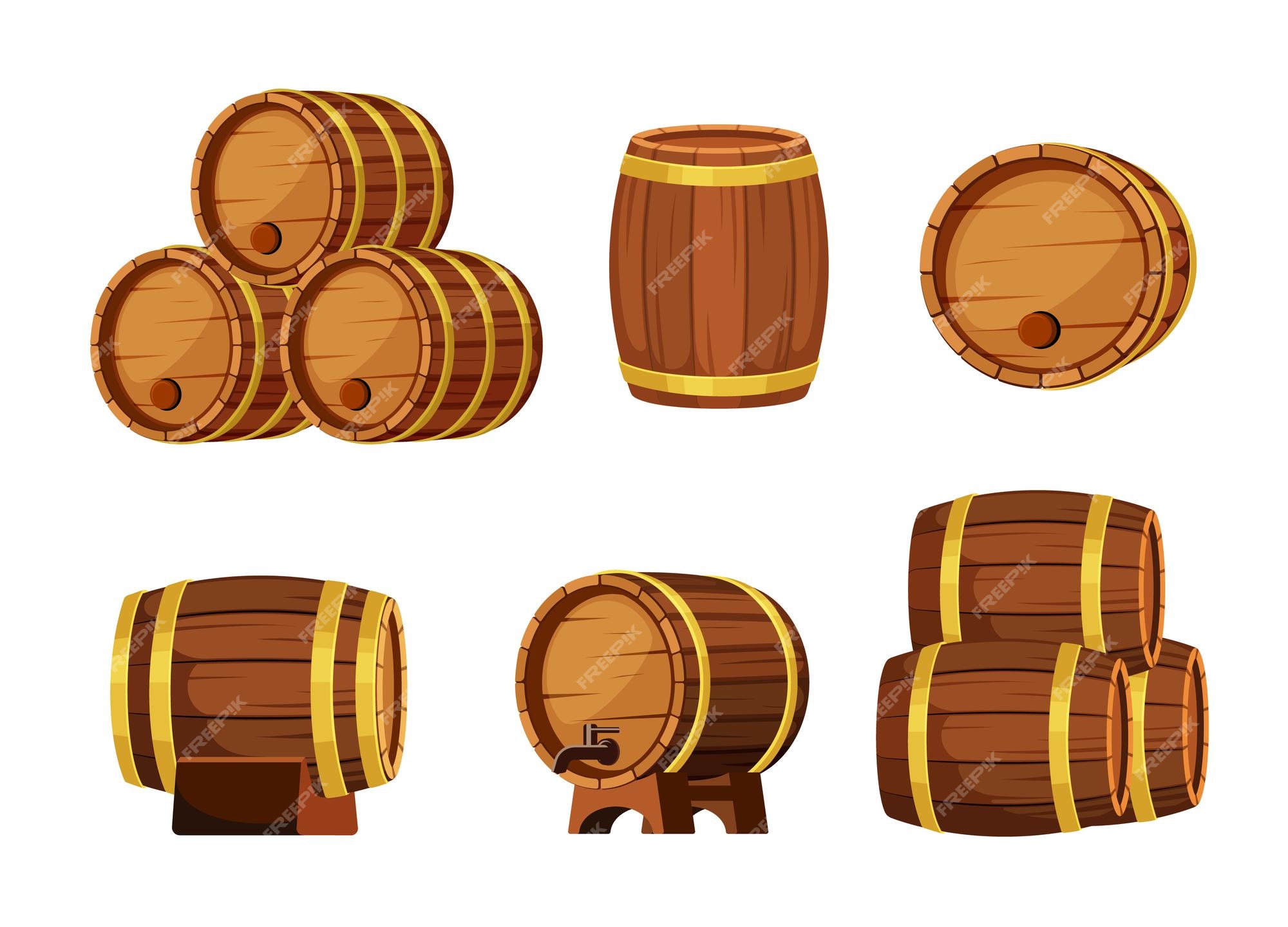 Premium Vector | Wooden barrels set