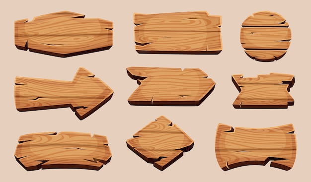 木製の漫画のボード 素朴なラベル木製リボンテンプレート空白の看板 イラスト木の板フレーム ボード木製看板 プレミアムベクター