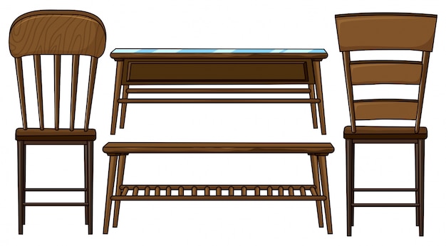 無料のベクター 木製の椅子とテーブルイラスト