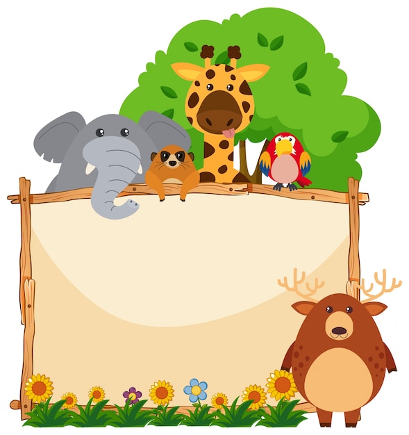 Wooden frame with wild animals in garden