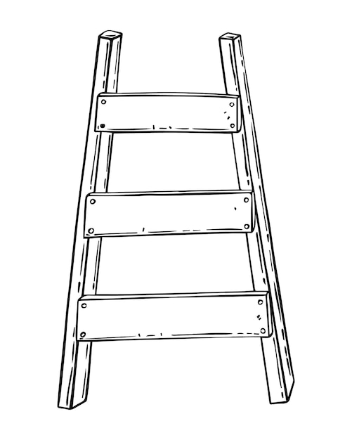 Premium Vector | Wooden ladder stepladder doodle linear