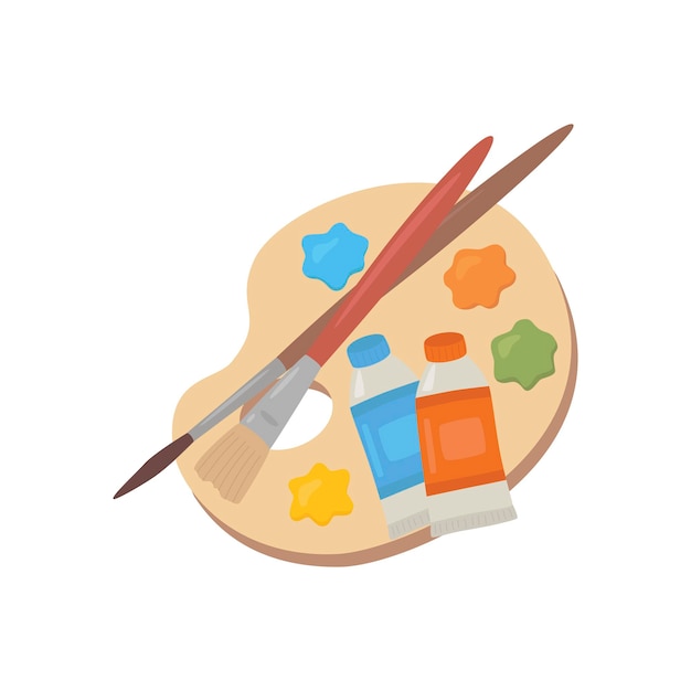 Premium Vector | Wooden palette with paints and brushes. vector ...