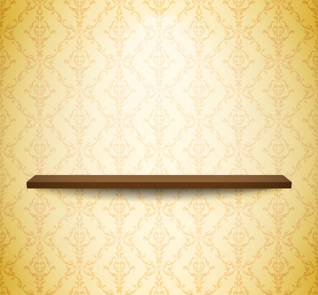 Wooden shelf on the wall Premium Vector